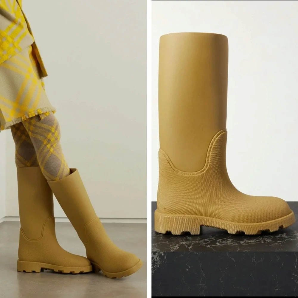 Burberry Rubber Marsh Women's Knee High Rain Boots Tan Brown Size EU 39 US 9
